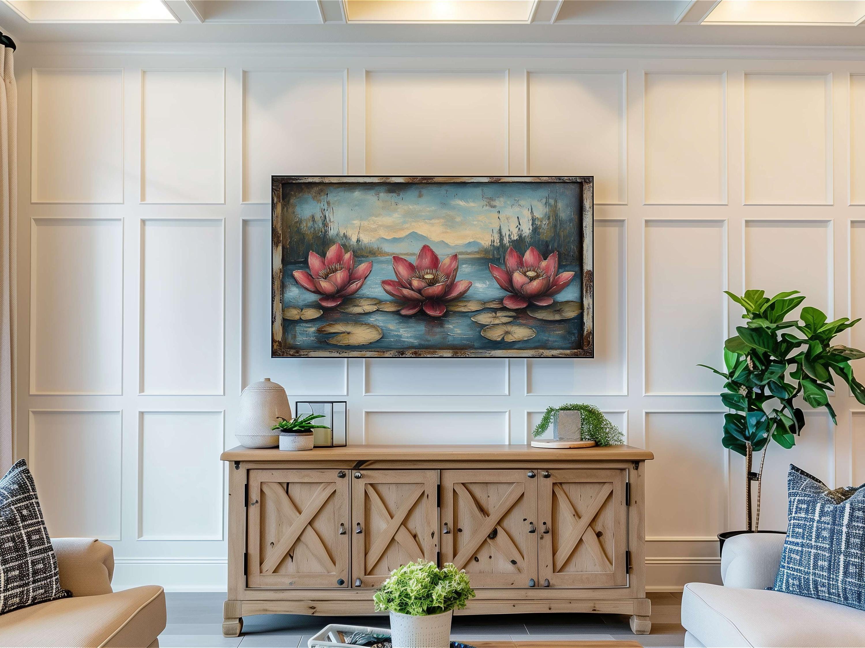 睡蓮の池のフレーム TV アート: 田舎の風景のスクリーンセーバー