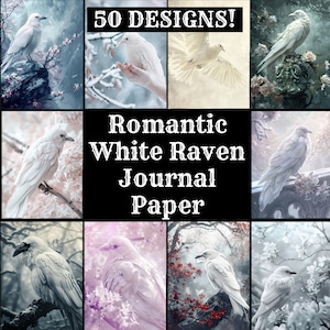 White Raven Journal Paper: Romantic Vintage Scrapbook (PNG Digital Download)