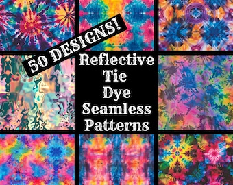 Patrones sin costuras reflectantes con efecto tie-dye: 50 papeles digitales PNG (descarga digital)