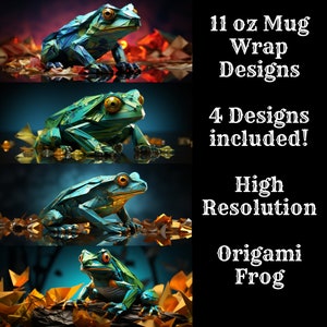 Origami Frog 11 oz Mug Wrap Bundle 4 Pack Mug Wrap Sublimation Designs Mug PNG, Instant Download, Frog Mug Wrap Frog Sublimation Bundle Pack