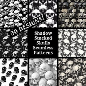 Shadow Stacked Skulls Seamless Digital Paper, Printable Scrapbook Paper Seamless Textures, Digital Instant Download