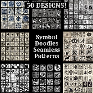 Symbol Doodles Seamless Pattern: 50 PNG Digital Papers (Digital Download)