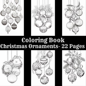 Christmas Ornaments Printable Adult Coloring Pages Kids Coloring Pages Instant Download Grayscale Illustration PDF Coloring Sheet Xmas Book