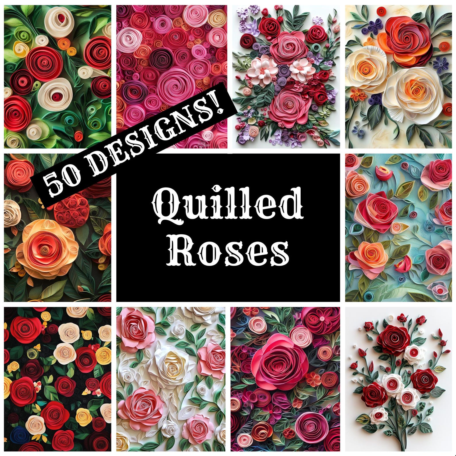 Quilled Roses Digital Paper: Vintage Journal Inserts (PNG, 8.5x11 In ...