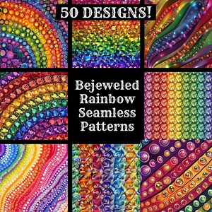 Bejeweled Rainbow Seamless Patterns: 50 PNG Digital Papers (Digital Download)