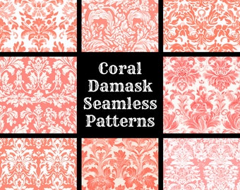 Coral Damask Seamless Patterns: Scrapbook Paper (Digital Download)