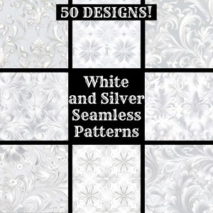 White and Silver Seamless Digital Paper, Printable Scrapbook Paper Seamless Textures, Digital Instant Download White and Silver Background