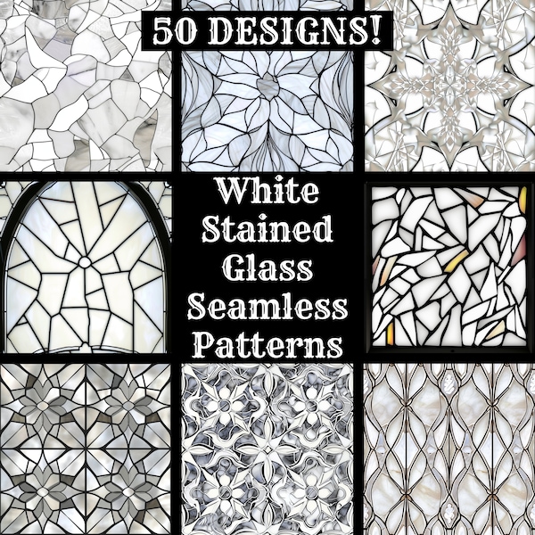 White Stained Glass Seamless Digital Paper, Printable Scrapbook Paper Seamless Textures Digital Instant Download White Stained Glass Pattern