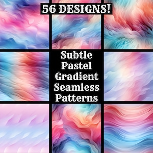 Könnte beinhalten: Ein Set mit 56 nahtlosen Mustern mit subtilen Pastell-Verlaufsdesigns. Die Muster bestehen aus wellenförmigen Linien in Rosa-, Blau- und Gelbtönen.
