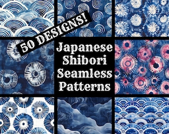 Japanese Shibori Seamless Patterns: 50 PNG Digital Papers (Digital Download)