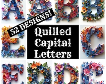 Quilled Capital Letters Journal Paper, Quilled Capital Letters Printable Paper, Vintage Journal Supplies, Journal Inserts