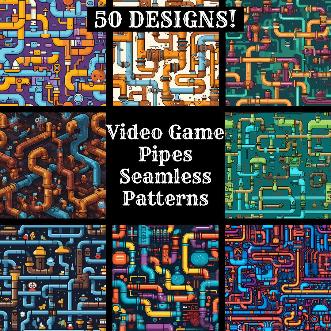 Video Game Pipes Seamless Pattern: 50 PNG Digital Papers (digital ...