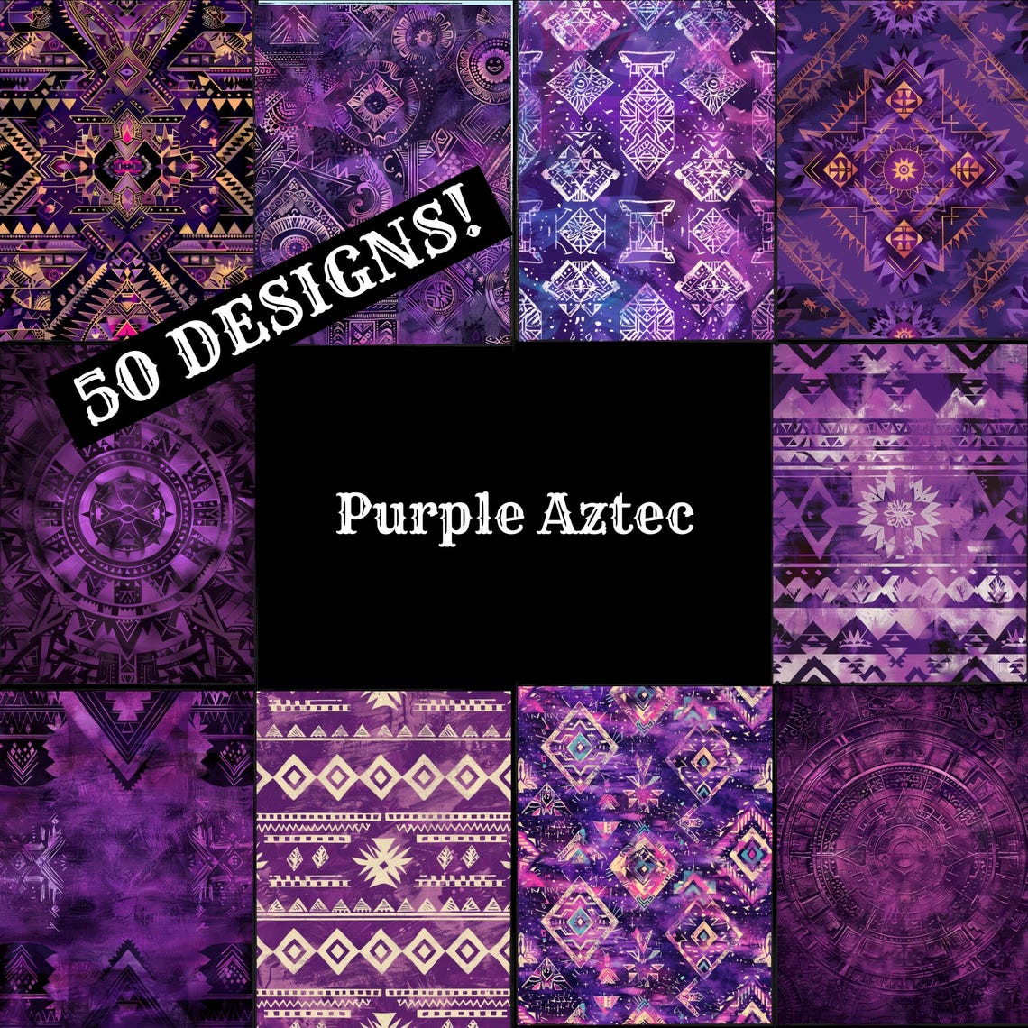 Purpecan Aztec Purple Aztec Digital Paper: 50 PNG Scrapbook Journal Inserts (digital ...