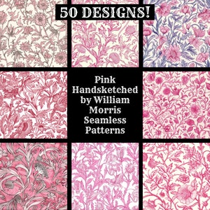 Rosa Handskizze von William Morris, druckbares Scrapbook Papier, nahtlose Texturen, sofortiger Download