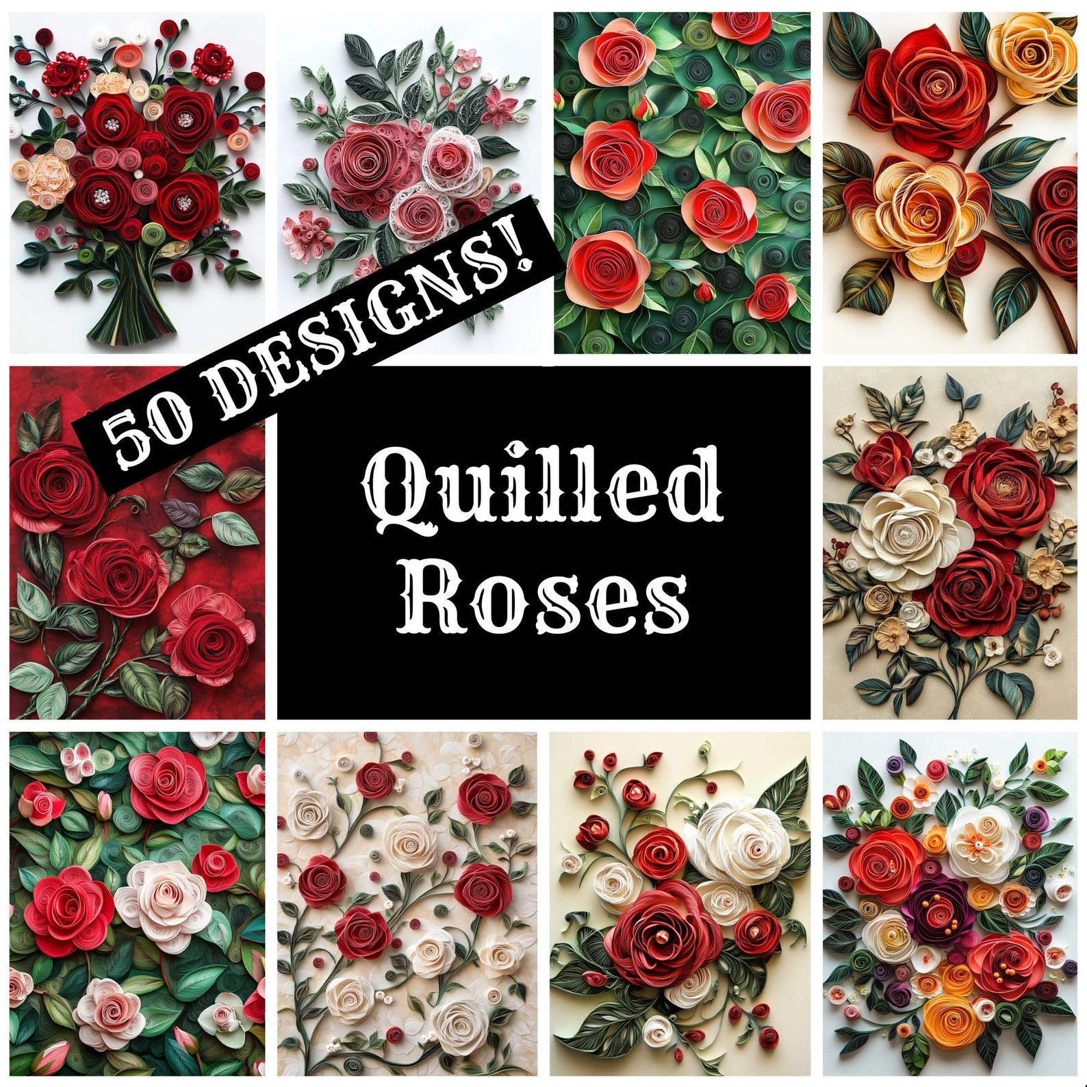 Quilled Roses Digital Paper: Vintage Journal Inserts (PNG, 8.5x11 In ...