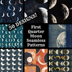 First Quarter Moon Seamless Digital Paper, Printable Scrapbook Paper Seamless Textures, Digital Instant Download