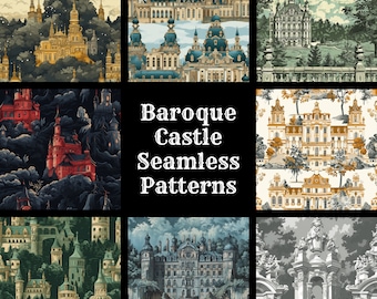 Baroque Castle Seamless Pattern: Printable Digital Paper (PNG)