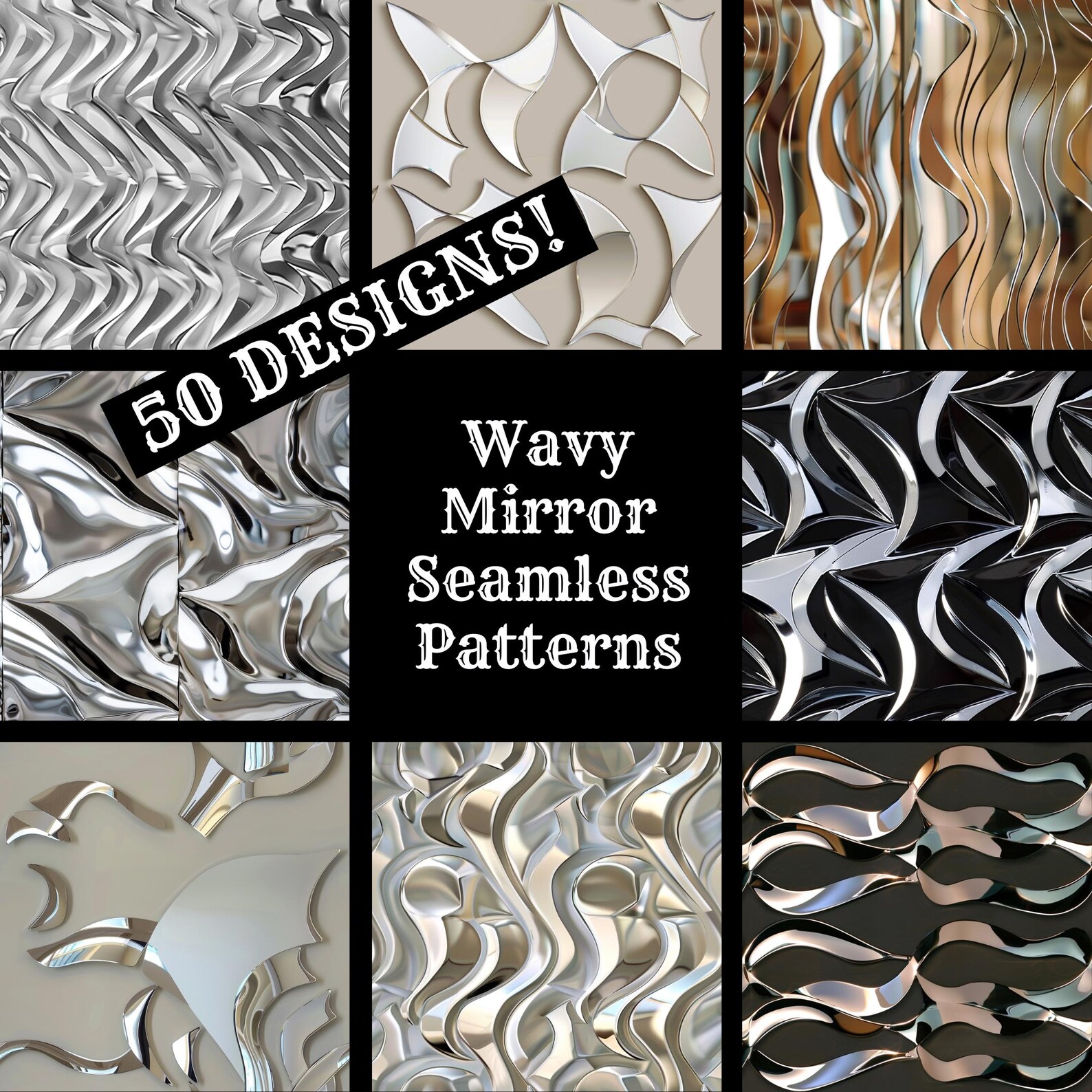 Mirror Random Pattern Wavy Mirror Seamless Patterns: 50 PNG Digital Papers (digital Download ...
