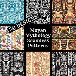 Mayan Mythology Seamless Pattern: 50 PNG Digital Papers (digital ...