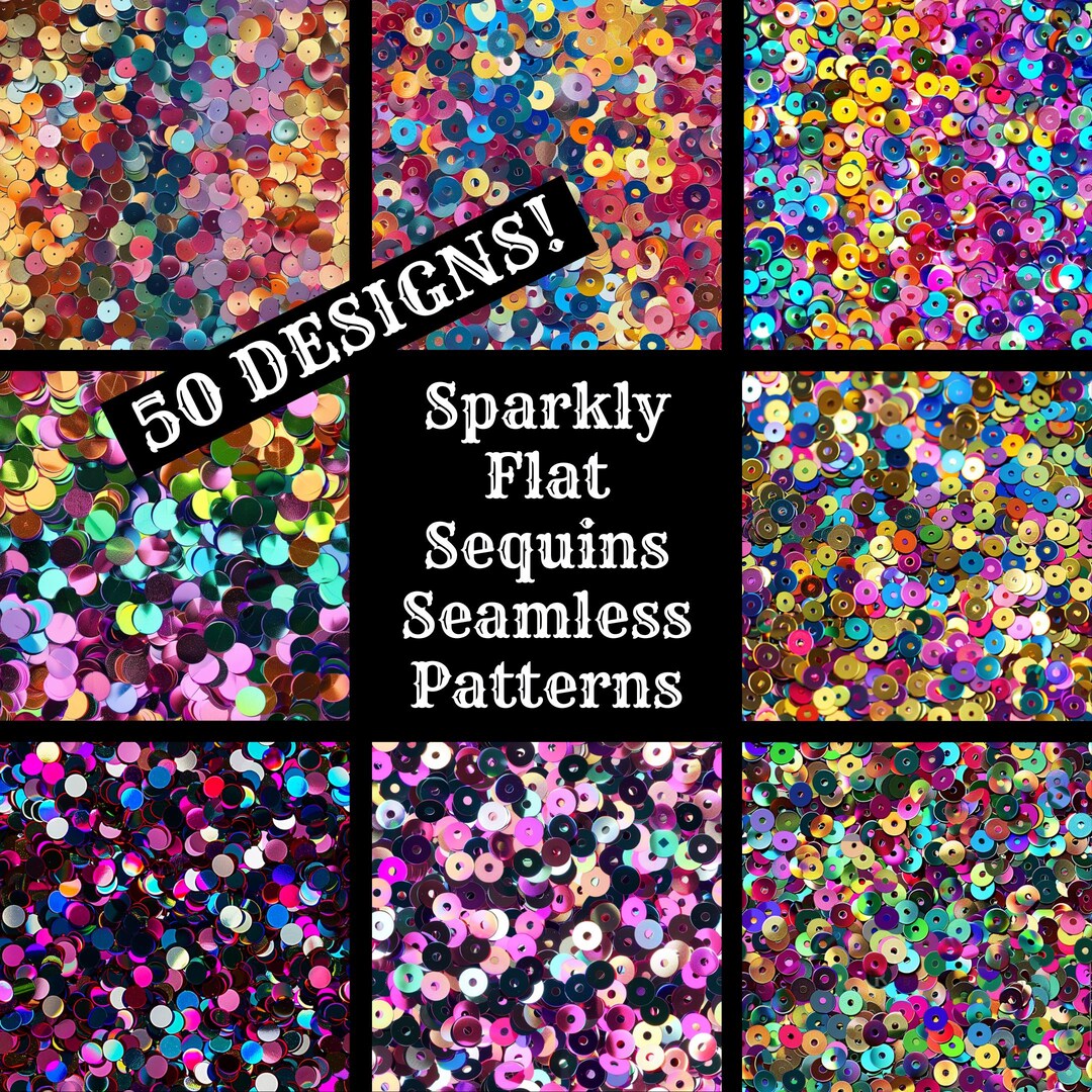Sparkly Flat Sequins Seamless Patterns: 50 PNG Digital Papers (digital ...