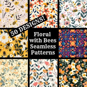 Seamless Digital Paper, Printable Scrapbook Paper Seamless Textures, Digital Instant DownloadFloral with Bees
