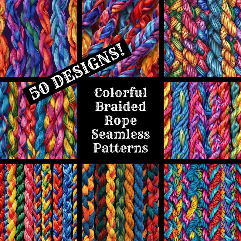 Colorful Braided Rope Seamless Patterns: 50 PNG Digital Papers (digital ...