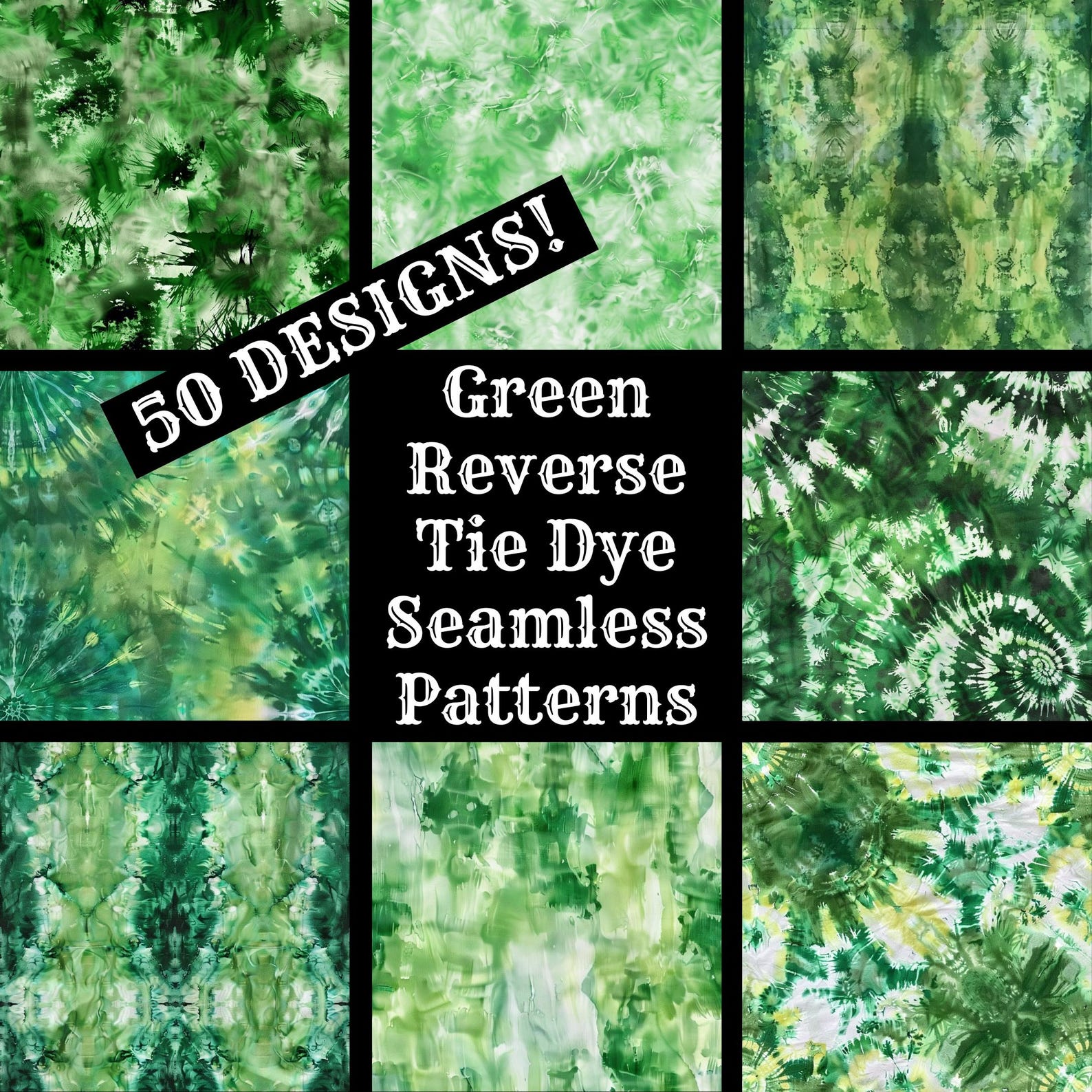Green Reverse Color Green Reverse Tie Dye Seamless Patterns: 50 Digital Papers (digital ...