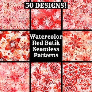watercolor red batik seamless patterns