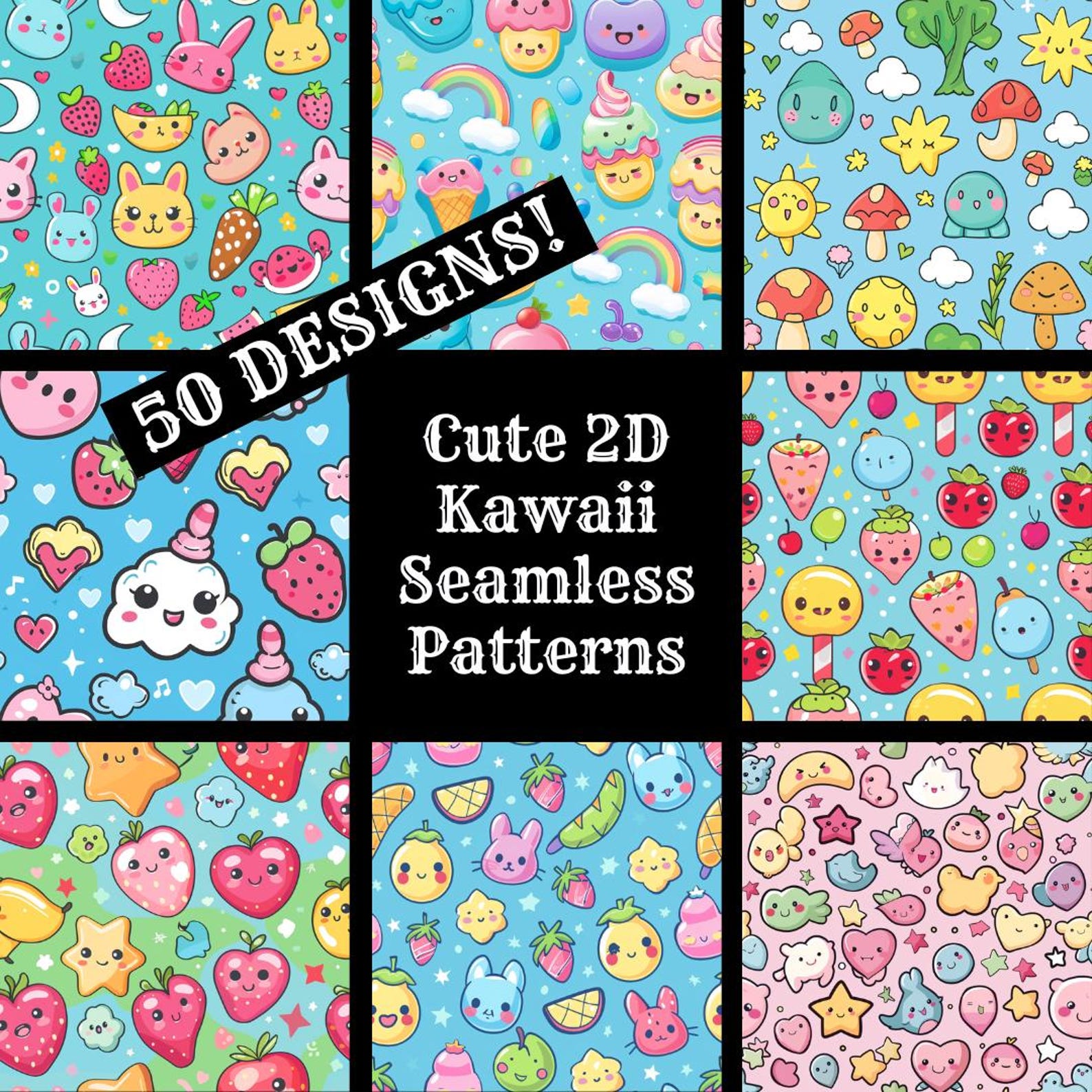 Cute Kawaii Seamless Pattern, 2D Digital Paper (digital Download) - Etsy