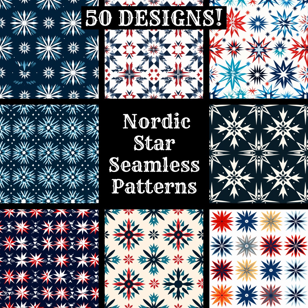 Nordic Star Seamless Pattern: 50 Printable Digital Papers (PNG, 300 Dpi ...