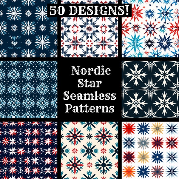 Nordic Star Seamless Digital Paper, Printable Scrapbook Paper Seamless Textures, Instant Download, Commercial Use Nordic Star Pattern Bundle