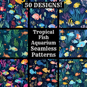 Tropical Fish Aquarium Seamless Pattern: 50 PNG Digital Papers (Digital Download)