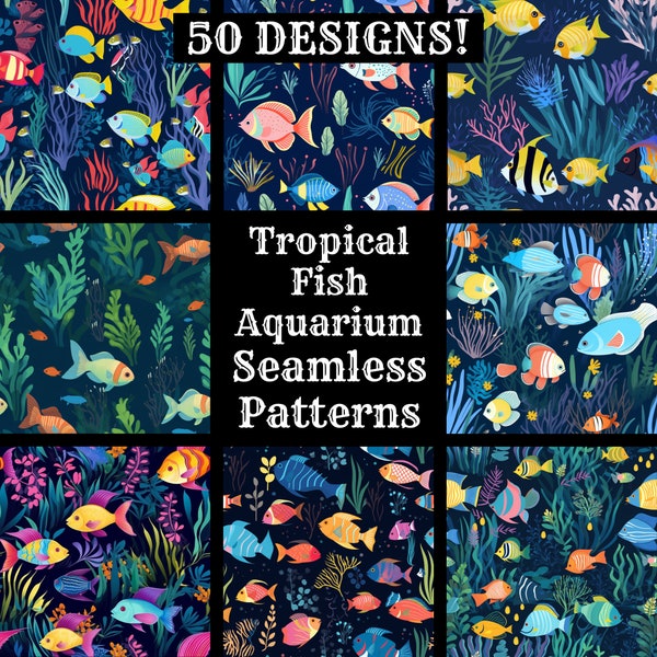 Tropical Fish Aquarium Seamless Digital Paper, Printable Scrapbook Paper Seamless Textures, Digital Instant Download Tropical Fish Aquarium