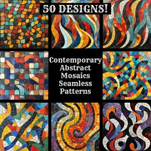 Papel digital sin costuras con mosaicos abstractos contemporáneos, papel para álbum de recortes imprimible, texturas sin costuras, descarga digital instantánea de mosaicos abstractos