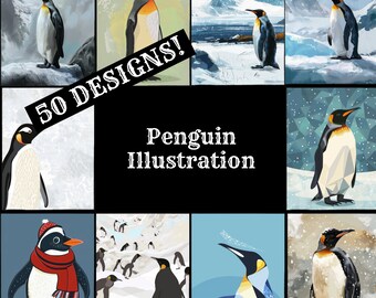 ペンギンイラストレーション デジタルペーパー：ヴィンテージジャーナルインサート（PNG、8.5 x 11インチ）（デジタルダウンロード）