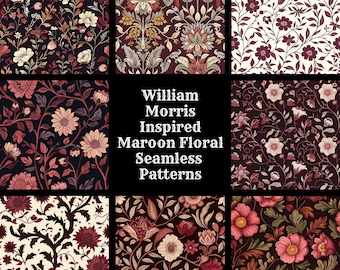 William Morris Inspired Maroon Floral Seamless Pattern (Digital Download)