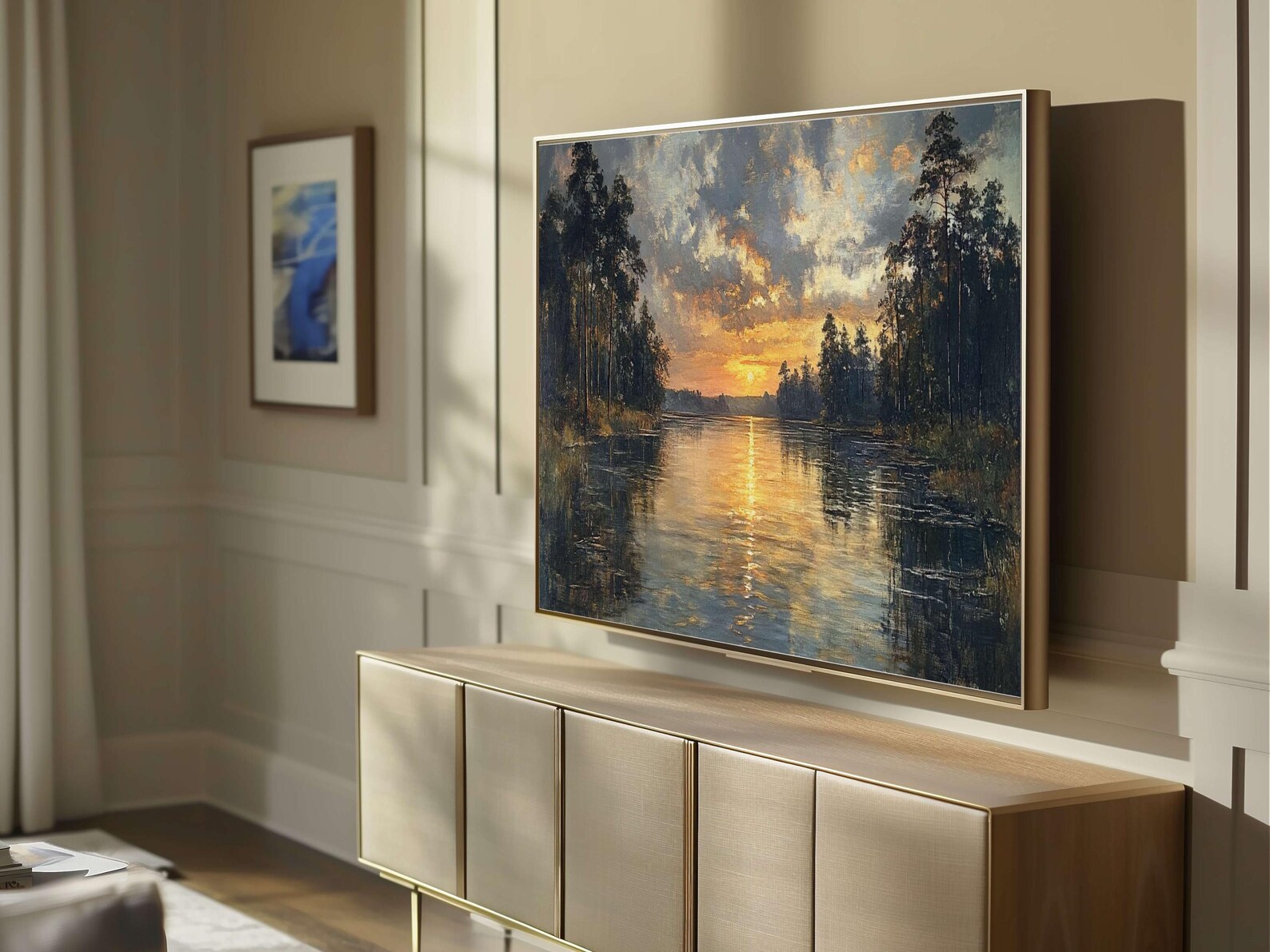 Frame TV Art Vintage River Landscape DIGITAL Painting French Country