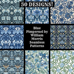 Blau Pimpernel von William Morris Nahtloses digitales Papier, druckbares Scrapbook Papier mit nahtloser Textur, digitaler Sofort Download William Morris