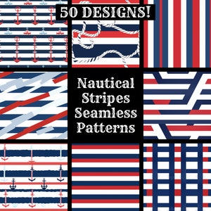 Nautical Stripes Seamless Digital Paper, Printable Scrapbook Paper Seamless Textures, Digital Instant Download Seamless Nautical Stripes