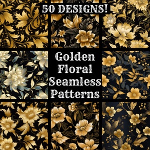Golden Floral Seamless Pattern: Scrapbook Paper (Digital Download)