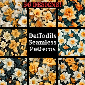 Daffodils Seamless Digital Paper, Printable Scrapbook Paper Seamless Textures, Instant Download, Commercial Use Daffodils Patterns Bundle
