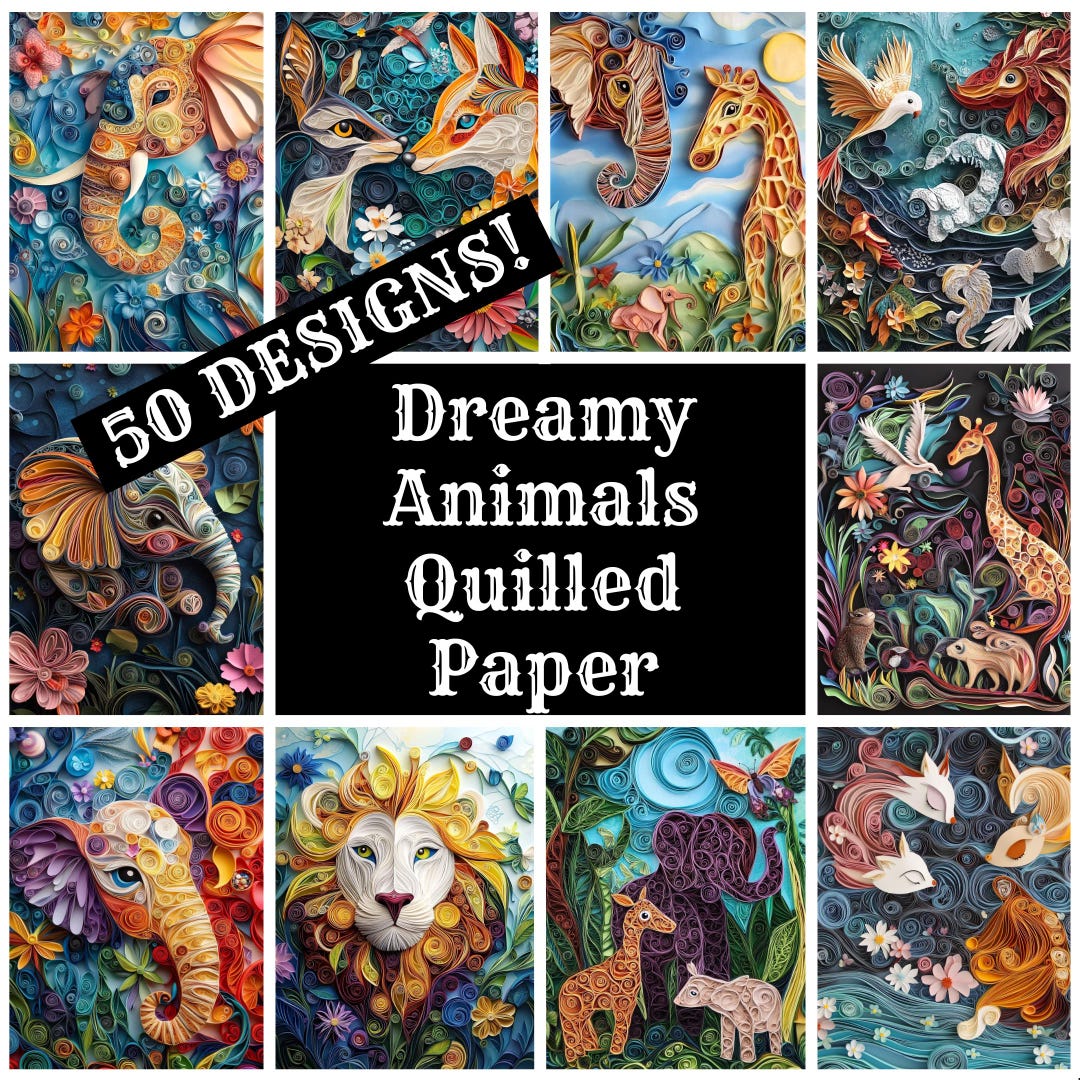 Dreamy Animals Quilled Paper Journal Paper, Printable Paper, Vintage ...