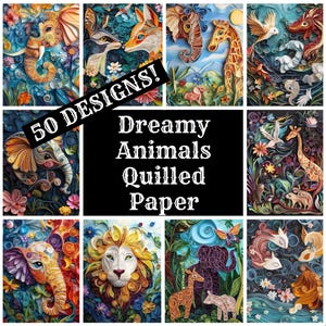 Dreamy Animals Quilled Paper Journal Paper, Printable Paper, Vintage Dreamy Animals Quilled Paper Journal Supplies, Journal Inserts
