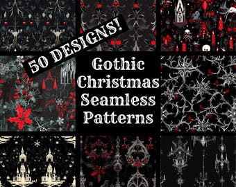 Patrones navideños góticos sin costuras: Papel digital festivo oscuro (PNG)