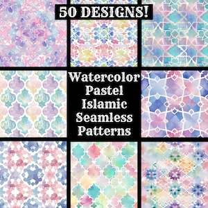 Watercolor Pastel Islamic Seamless Digital Paper, Printable Scrapbook Paper Seamless Textures, Digital Instant Download Watercolor Islamic