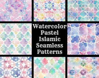Watercolor Pastel Islamic Seamless Patterns: Scrapbook Paper (Digital Download)