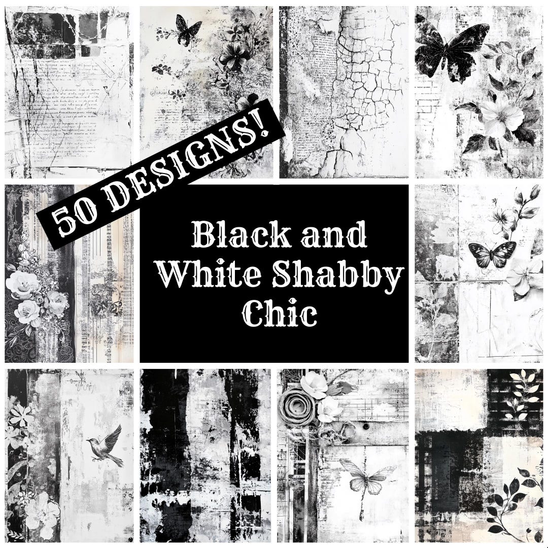 Black and White Shabby Chic Journal Paper: Vintage Printable (PNG ...