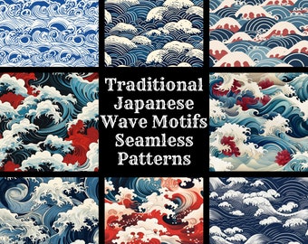 Traditional Japanese Wave Motifs Seamless Digital Paper, Printable Scrapbook Paper Seamless Textures, Instant Download, Commercial Use