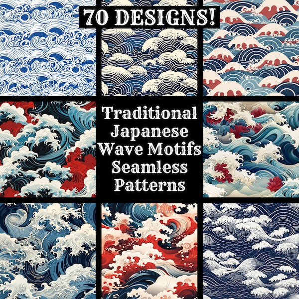 Traditional Japanese Wave Motifs Seamless Digital Paper, Printable Scrapbook Paper Seamless Textures, Instant Download, Commercial Use