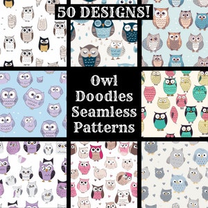 Eule Doodles nahtlose digitales Papier, druckbare Scrapbook Papier nahtlose Texturen, sofortiger Download kommerzielle Nutzung Eule nahtlose Hintergrund Wrap